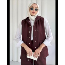 Moda Paketi Kapüşon Detaylı Düğmeli Scuba Yelek