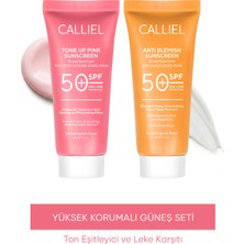 Calliel Cilt Bakım Seti - Ton Eşitleyici, Leke Karşıtı, SPF 50+ Yüksek Koruma, Vegan, Parfüm ve Alkol İçermeyen 2'li Set