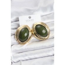 Clariss Pirinç Yeşil Badem Model Vintage Gold Kadın Küpe