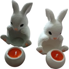 Celestia Beyaz ve Gri Renk Tavşan Vanilya Kokulu Mum