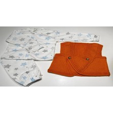 1-2 Yaş El Örgüsü Turuncu Yelek ile Pijama Setinden Oluşan Hediye Seti