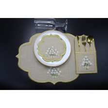 Nakışkonsept Papatya Desen Nakış Işlemeli 6 Kişilik 18 Parça Parça Amerikan Servis Takımı