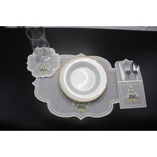 Nakışkonsept Papatya Desen Nakış Işlemeli 6 Kişilik 18 Parça Parça Amerikan Servis Takımı