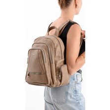 Mega Çanta Lizbon/yumuşak Deri Çok Bölmeli Kadın Sırt Çantası