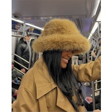 Yake Store  Peluş Ayarlanabilir Vizon Bucket Kalpak Şapka-Bere SPK1142 - Camel