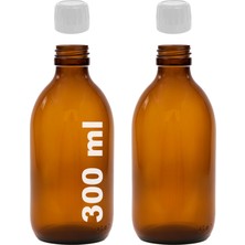 Afracam 300 ml Yuvarlak Ecza Şurup Şişesi Kilitli Beyaz Kapaklı 300 cc Amber Kahverengi Cam Şişe 2 Adet