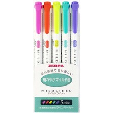 Zebra Mildliner Çift Taraflı İşaretleme Kalemi 5'li Set- (Canlı R