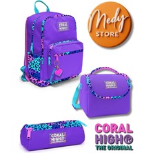 Coral High Mor Leopar Desenli 3’lü Okul Çanta Seti