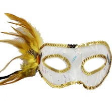 Eco Lounge Altın Yandan Tüylü Pul Payet Parti Maskesi