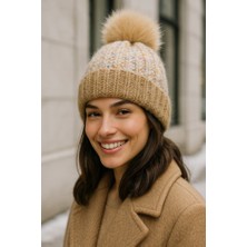 Yake Store  Kadın Siyah Ponponlu Yünlü Bere BERE1142 - Camel