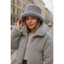 Yake Store  Bordo Kalın Peluş Kalpak Şapka Bere - Sıcak Tutan Şık Dış Mekan Soğuktan Koruma SPK1143 - Griii