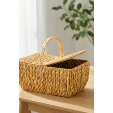 Digithome Hasır Bambu Kapaklı Piknik Sepeti Dikdörtgen Piknik Çantası Kahverengi - CL-5004