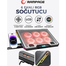 Rampage Blizzard R7 Rgb Işıklı 6 Fanlı LCD Ekranlı 2 USB Soketli 13-15.6 Notebook Soğutucu Stand