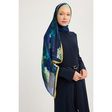 Schaless Gizli Bahçe - Lacivert - Aurora Desenli Janjan Şal - 70X190 cm
