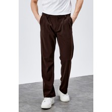 Hlt Jeans Erkek Kahverengi Çift Pileli Rahat Kesim Beli Lastikli Bol Paça Baggy Pantolon ALBERT-1992