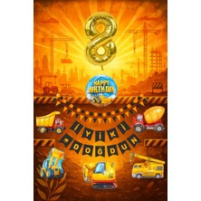 İTHAL Inşaat Temalı 8 Yaş Doğum Günü Parti Seti, Büyük Boy 8 Adet Doğum Günü Süsleme Seti