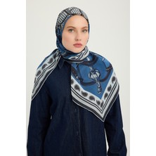 Schaless Süvarinin Arması - Lacivert - Vierra Desenli Viskon Eşarp - 90X90 cm