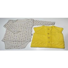 1-1,5 Yaş El Örgüsü Sarı Renk Yelek ile Zıbından Oluşan Hediye Seti