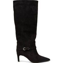 Kindep Yan Toka Detaylı Topuklu Kadın Çizme Siyah