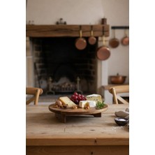 Milay Akasya Ahşap Yuvarlak Ayaklı Sunum Tahtası – Doğal Masif Servis Standı