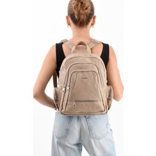 Mega Çanta Lizbon/yumuşak Deri Çok Bölmeli Kadın Sırt Çantası