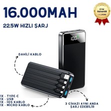 Hzl 16.000mAh Dijital Göstergeli Dahili Çoklu Kablolu Taşınabilir 22.5W Hızlı Şarjlı Powerbank 6 Cihazı Aynı Anda Şarj Edebilir  Type-C Hızlı Şarj