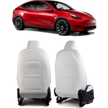Ramm Tesla Model Y - Model 3 Ön Koltuk Arkası Koruyucu Kaplama - Sağ + Sol - 2 Adet - Beyaz