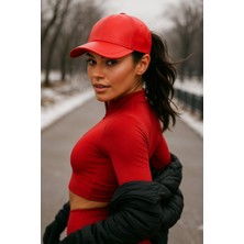 Yake Store  Klasik Kırmızı Renkli Düz Siperlikli Deri Baseball Şapka - Sade Şık Tasarım SPK1104 - Kırmızı