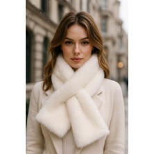 Yake Store  Ithal Sıcak Tutucu Yumuşak Pembe Peluş Atkı - Şık ve Konforlu Premium Boyunluk Aksesuarı BYN01-1 - Ekru