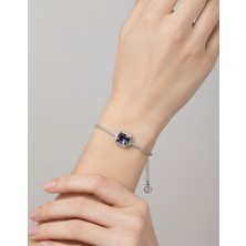 Keskin Gümüş 925 Ayar Gümüş Mistik Topaz Taşlı Kare  Su Yolu Tasarım Zarif Kadın Bileklik Doğum Günü Hediye