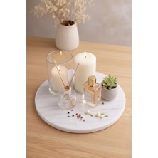 Marbello Mermer Sunum Tabağı - 30 cm Yuvarlak Beyaz Mermer Tepsi