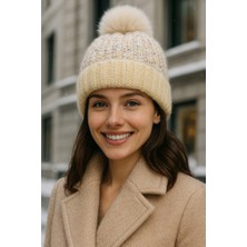 Yake Store  Kadın Siyah Ponponlu Yünlü Bere BERE1142 - Bej