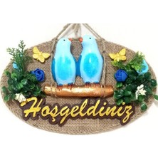 Nexgen Mavi Kuşlu Hoşgeldiniz Yazılı Kapı Süsü MCHD-RSETT34