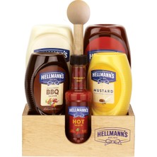 Hellmann's Set Ketçap Mayonez Barbekü Hardal ve Acı Sos +Ahşap Kutu