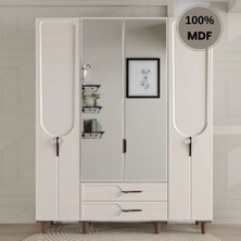 Comiet Asya Ayaklı Tasarım Aynalı 4 Kapak Mdf Gardırop