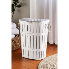 Bambu Halatlı Kirli Çamaşır Sepeti Beyaz