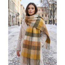 Yake Store  Yumuşak Dokulu Beyaz Püsküllü Kalın Şal - Sıcak Tutan Çok Amaçlı Aksesuar, Günlük ve Özel ! SAL1257 - Buklet Sarı