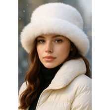 Yake Store  Bordo Kalın Peluş Kalpak Şapka Bere - Sıcak Tutan Şık Dış Mekan Soğuktan Koruma SPK1143 - Ekru