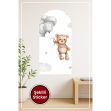 KOSS Dijital Oval Şekilli Balonlu Sevimli Yavru Ayı Desenli Dekoratif Duvar Sticker Ev Ofis Çocuk Odası