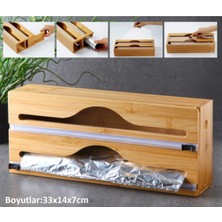 Pinkev Bambu Asılabilir 2 Bölmeli Streç Film Alüminyum Folyo Kesme Dispanseri Kutusu