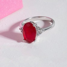 By More 925 Ayar Garnet Rengi Taşlı Oval Taşlı Gümüş Yüzük - 11