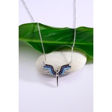 925 Ayar Gümüş Mavi Taşlı Anka Kolye