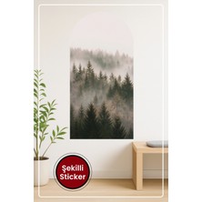 KOSS Dijital Oval Şekilli Manzara Sticker Sisli Orman Temalı Dekoratif Duvar Sticker