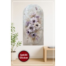KOSS Dijital Oval Şekilli Zarif Çiçek Mor Beyaz Bej Tonlarında Pastel Buket Temalı Dekoratif Duvar Sticker