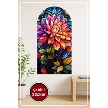 KOSS Dijital Oval Şekilli Vitray Çiçek Sticker Renkli Yapraklar ve Soyut Arka Plan Temalı Dekoratif Duvar Manzara