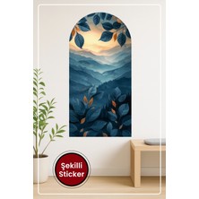 KOSS Dijital Oval Şekilli Dağ ve Yaprak Sticker Gün Doğumu Temalı Doğa Manzaralı Dekoratif Duvar Sticker