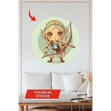 KOSS Dijital Okçu Kız Yuvarlak Sticker Çizgi Karakter Temalı Dekoratif Duvar Süsü Ev Ofis Çocuk Odası