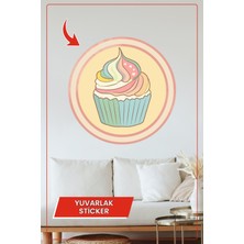 KOSS Dijital Renkli Cupcake Yuvarlak Sticker Tatlı Pastel Tonlarda Dekoratif Çıkartma Ev Ofis Duvar Dekoru