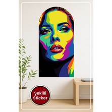 KOSS Dijital Pop Art Kadın Portresi Oval Şekilli Duvar Sticker Modern Renkli Dekoratif Tasarımı