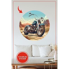 KOSS Dijital Retro Motosiklet Yuvarlak Sticker Çöl Manzaralı Tasarım Dekoratif Çıkartma Ev Ofis Duvar Dekoru